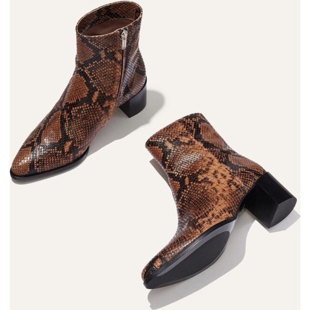 Margaux Downtown Animal Print Heeled Ankle Boot in Chocolate Embossed Python